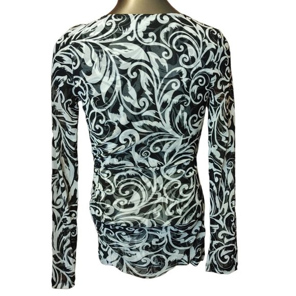 INC International Concepts Womens M Black Floral Scroll Faux Wrap V-Neck Blouse - Picture 2 of 3